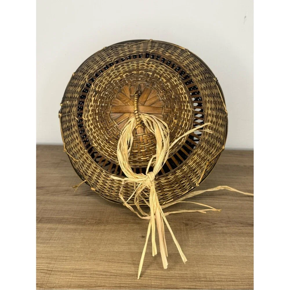 Vintage Balinese Fishing Basket with Red Accent